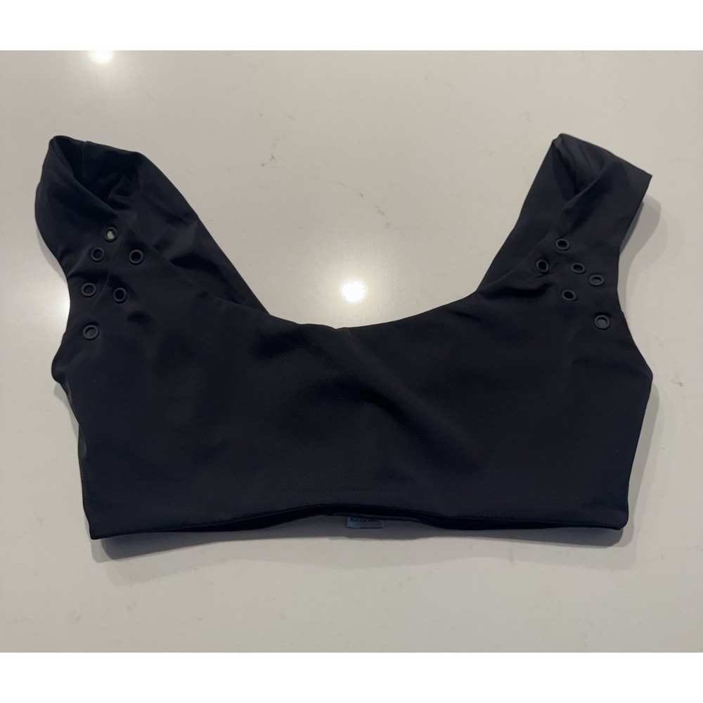 Dos Gardenias Black Bikini Top Womens Size 2 Sexy Resort Rivets Travel Boho Chic
